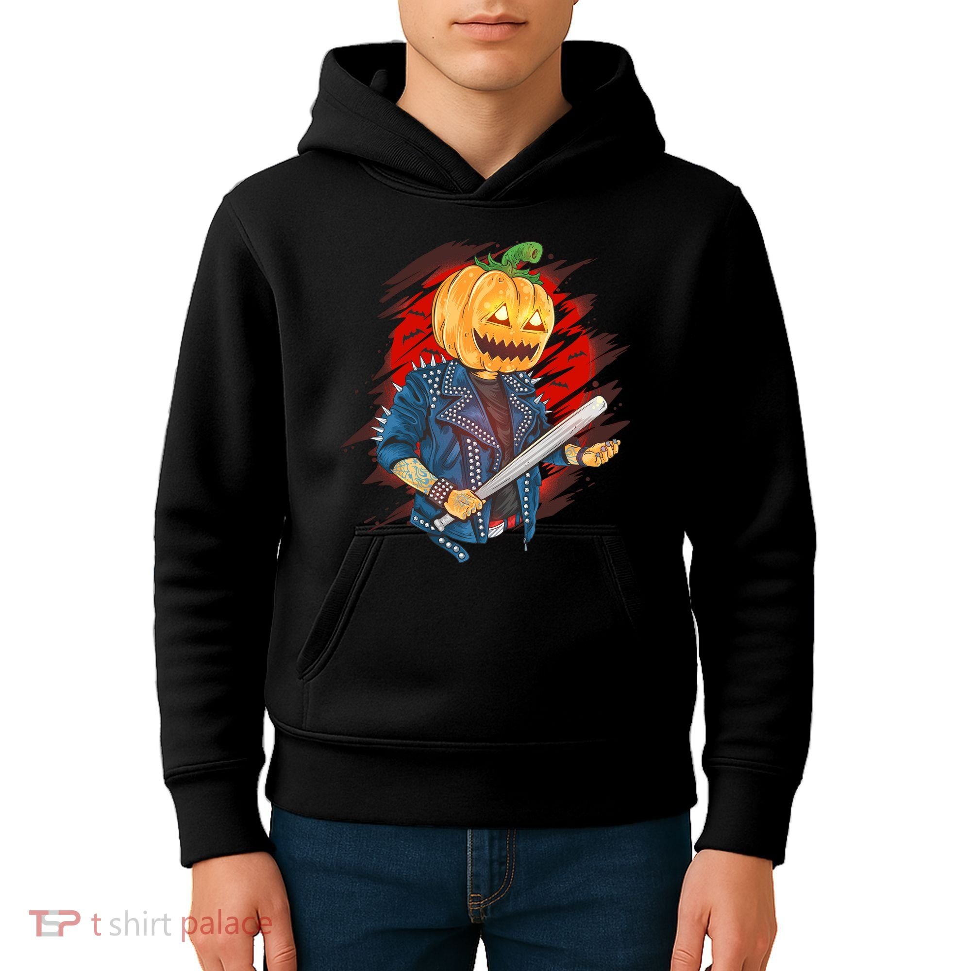 Biker Pumpkin Cool Halloween Kids Hoodie