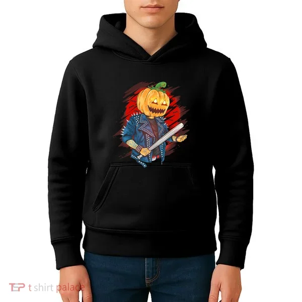 Biker Pumpkin Cool Halloween Kids Hoodie