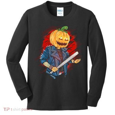Biker Pumpkin Cool Halloween Kids Long Sleeve Shirt
