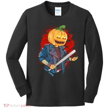 Biker Pumpkin Cool Halloween Kids Long Sleeve Shirt