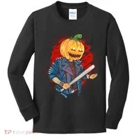 Biker Pumpkin Cool Halloween Kids Long Sleeve Shirt thumb 0
