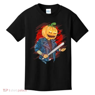 Biker Pumpkin Cool Halloween Kids T-Shirt