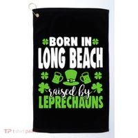 Born In Long Beach Raised By Leprechauns Gift Golf Towel thumb 0