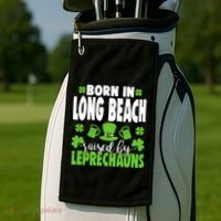 Born In Long Beach Raised By Leprechauns Gift Golf Towel thumb 2