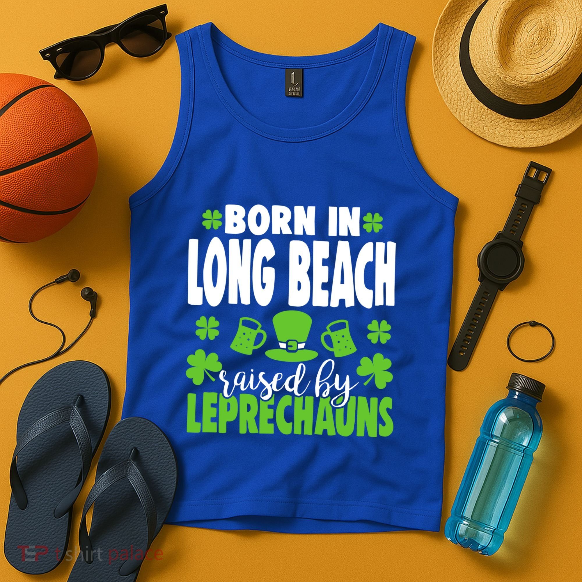 Born In Long Beach Raised By Leprechauns Gift Tank Top