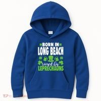 Born In Long Beach Raised By Leprechauns Gift Kids Hoodie thumb 0