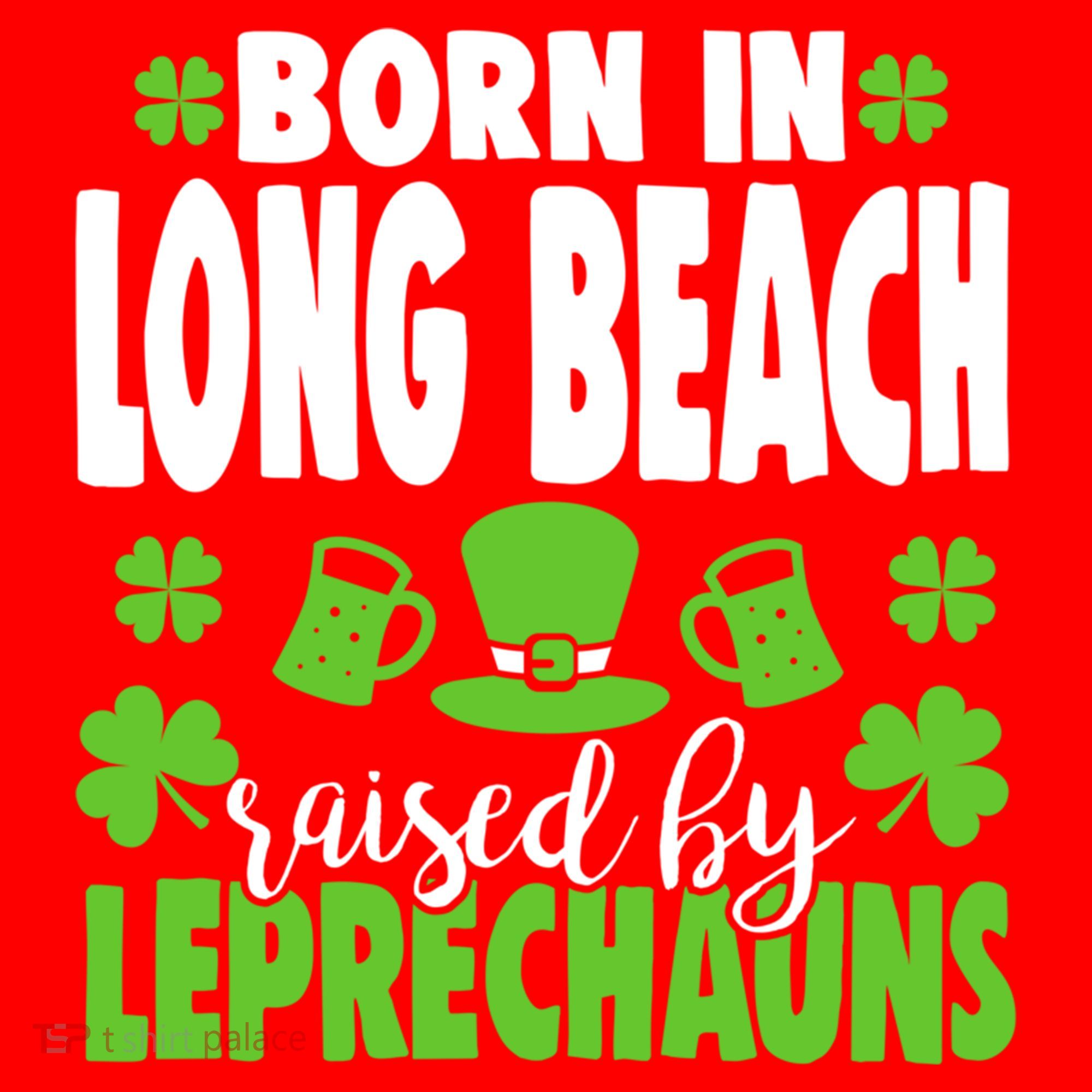 Born In Long Beach Raised By Leprechauns Gift Santa Hat