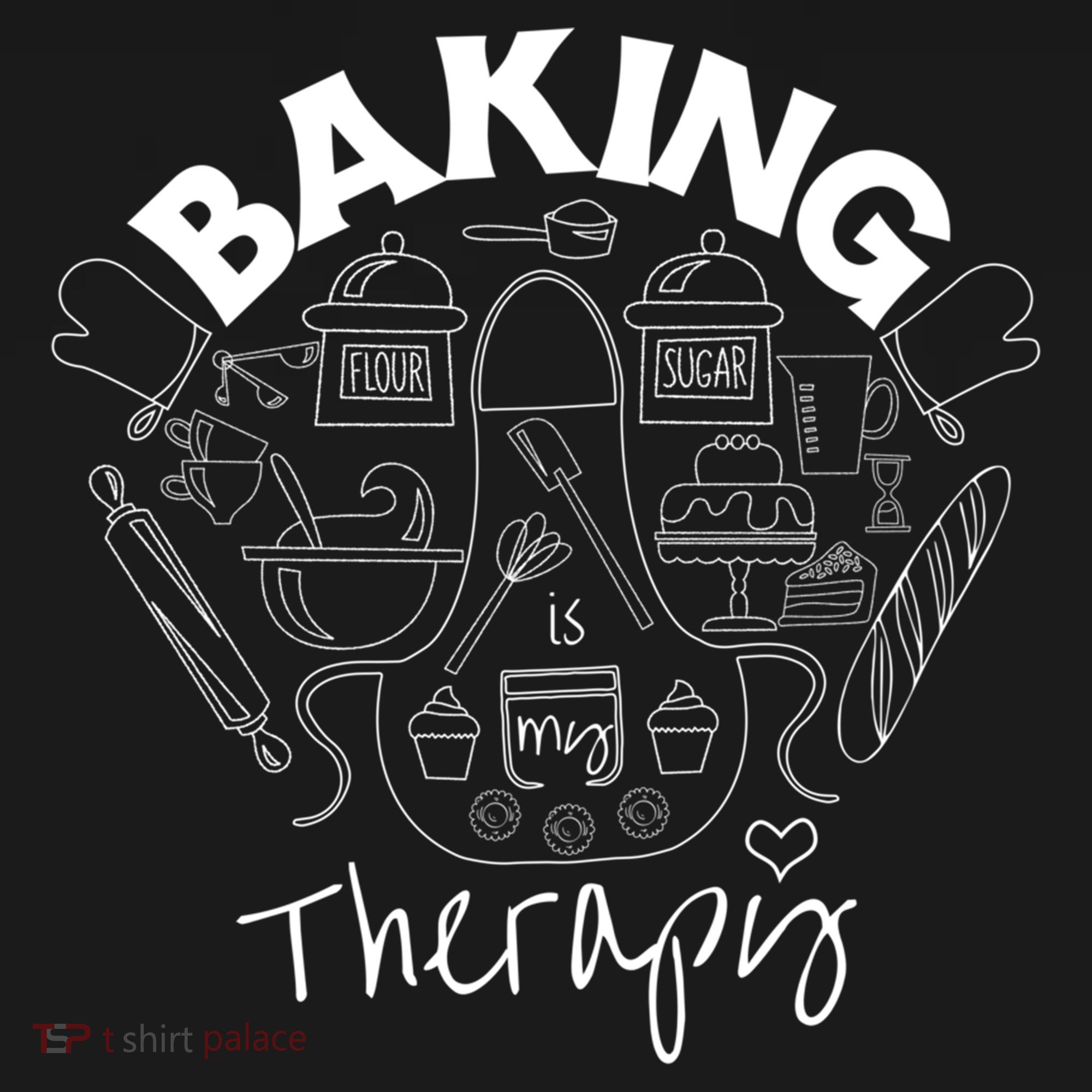 Baking Is My Therapy Apron Gloves Scoop Cup Cake Bakeaholic Cool Gift Doggie Tank
