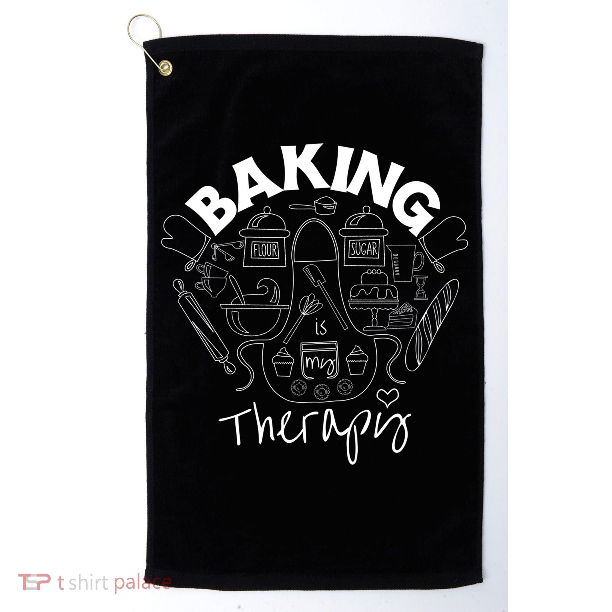 Baking Is My Therapy Apron Gloves Scoop Cup Cake Bakeaholic Cool Gift Golf Towel