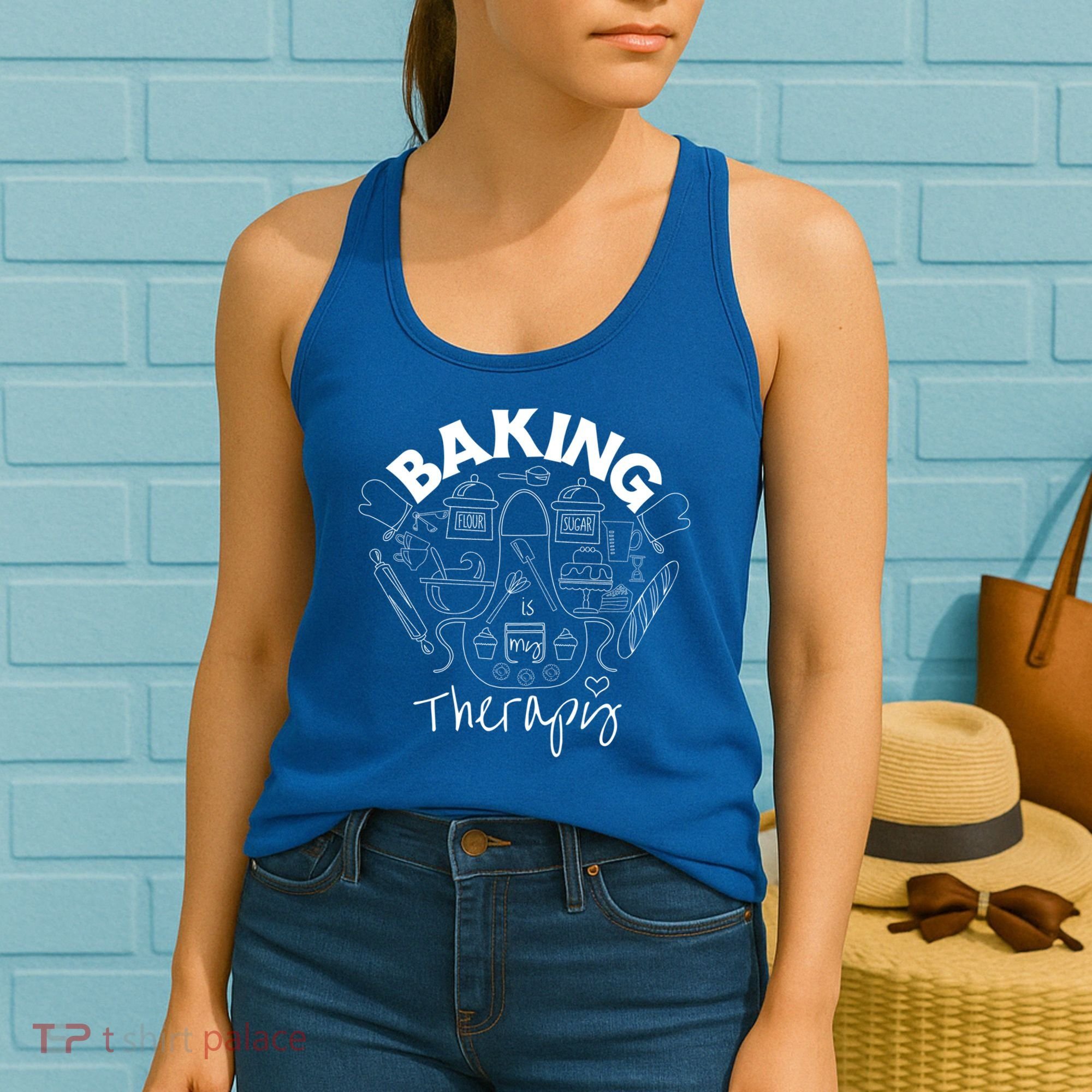 Baking Is My Therapy Apron Gloves Scoop Cup Cake Bakeaholic Cool Gift Women's Tank Top