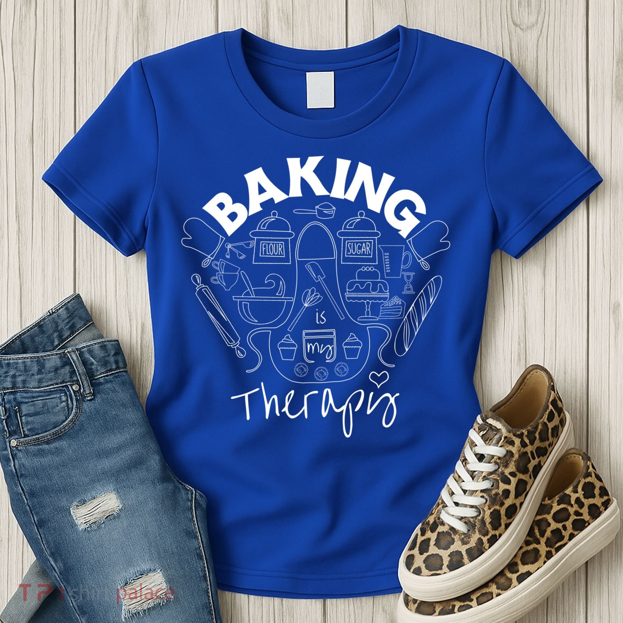 Baking Is My Therapy Apron Gloves Scoop Cup Cake Bakeaholic Cool Gift Women's T-Shirt