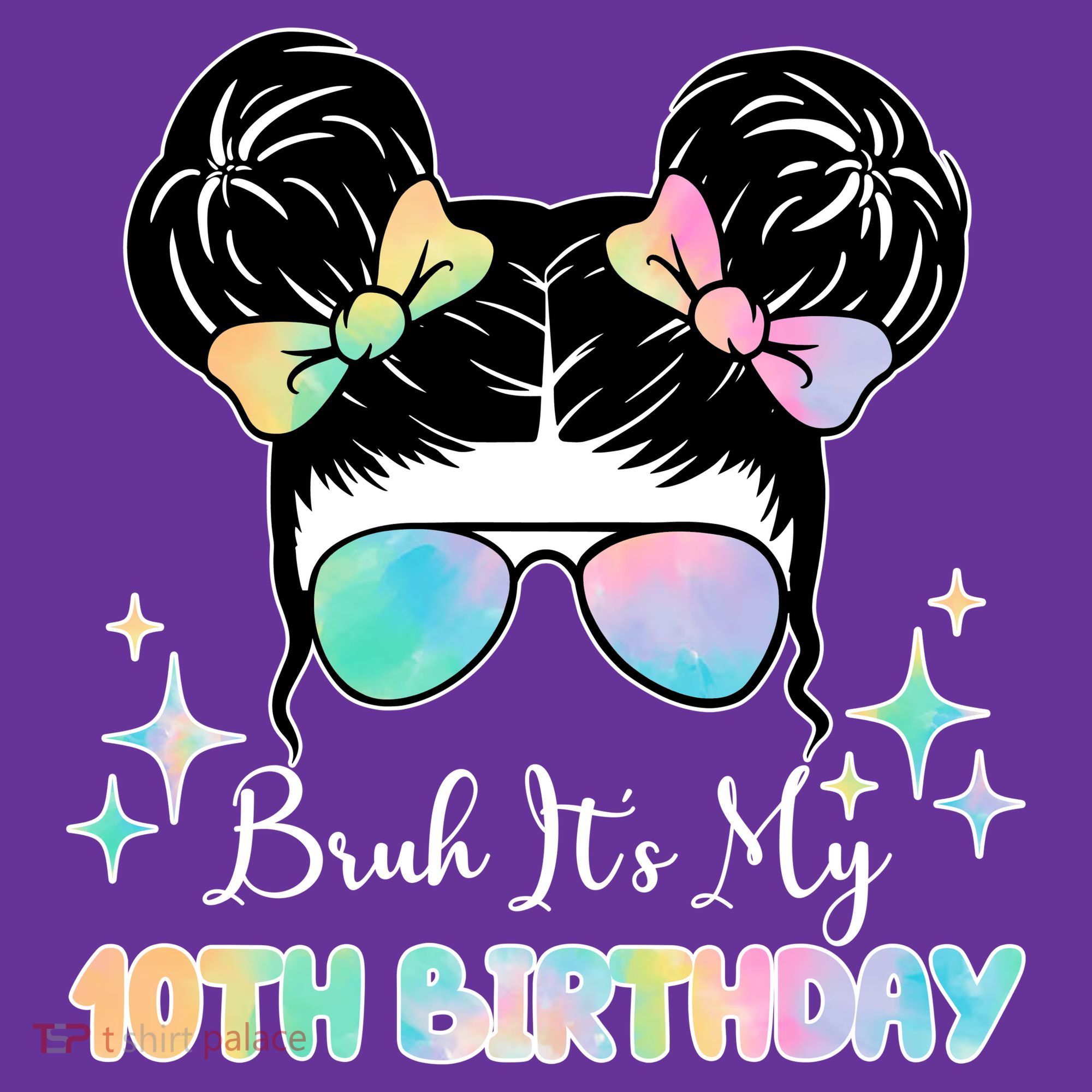 Bruh Its My 10th Birthday Colorful Hair Bun T-Shirt