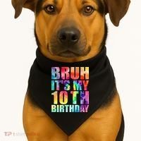 Bruh Its My 10th Birthday 10 Year Old Tie Dye 10th Birthday USA-Made Doggie Bandana thumb 1
