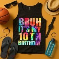 Bruh Its My 10th Birthday 10 Year Old Tie Dye 10th Birthday Tank Top thumb 4