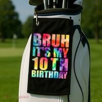 Bruh Its My 10th Birthday 10 Year Old Tie Dye 10th Birthday Golf Towel thumb 2
