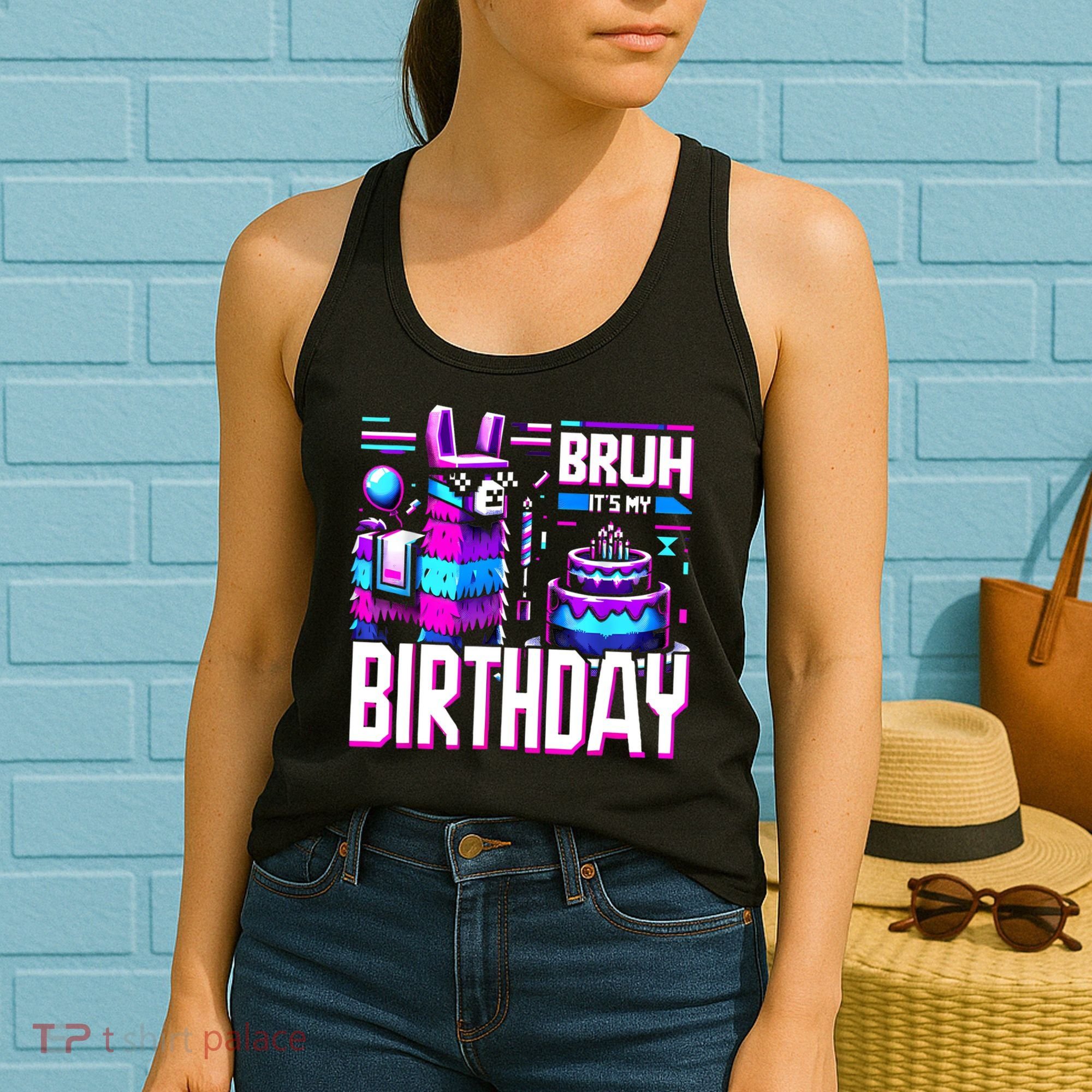Bruh Its My Birthday Llama Pinata Family Party Bday Women's Tank Top