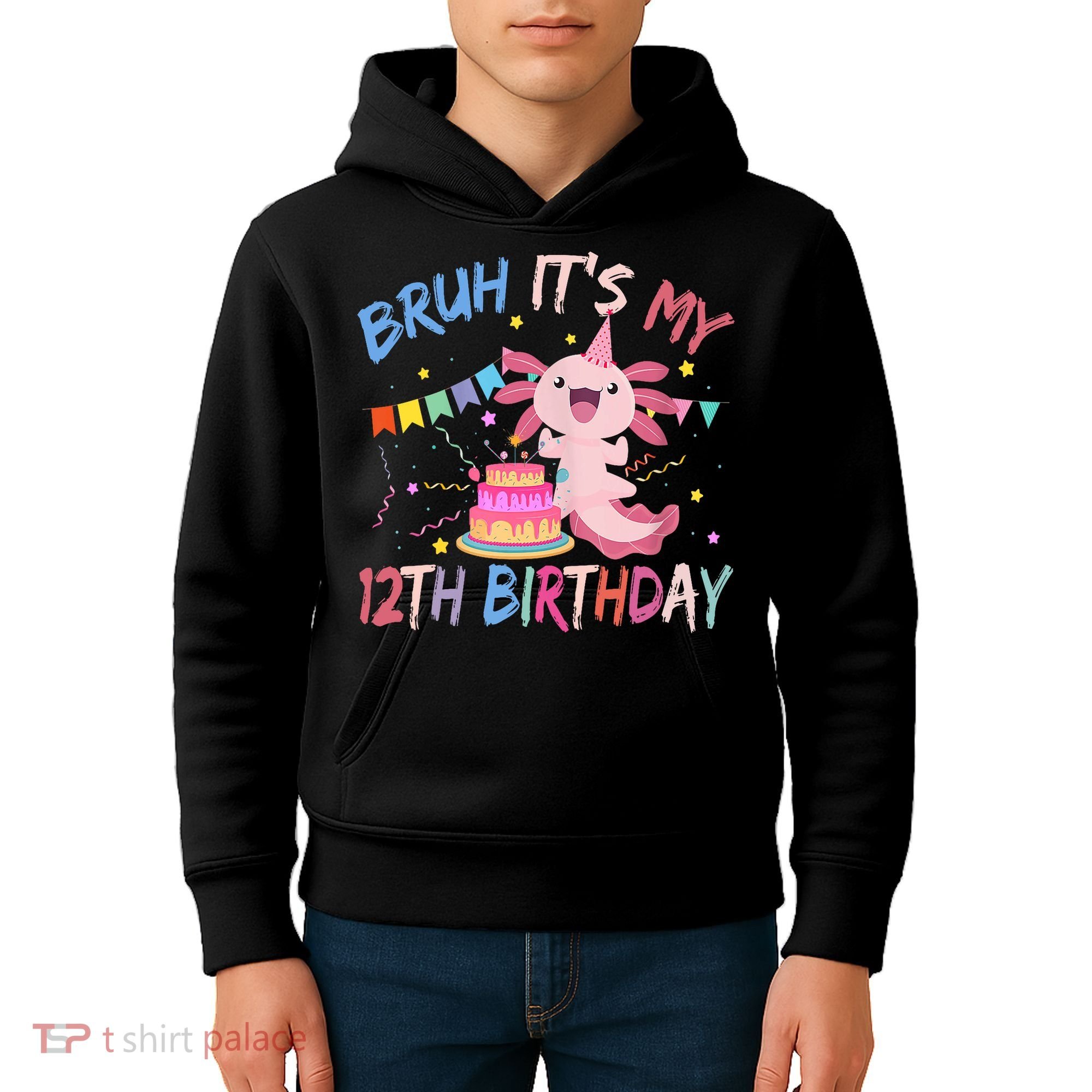 Bruh It's My 12th Birthday Axolotl 12 Year Old Kids Hoodie