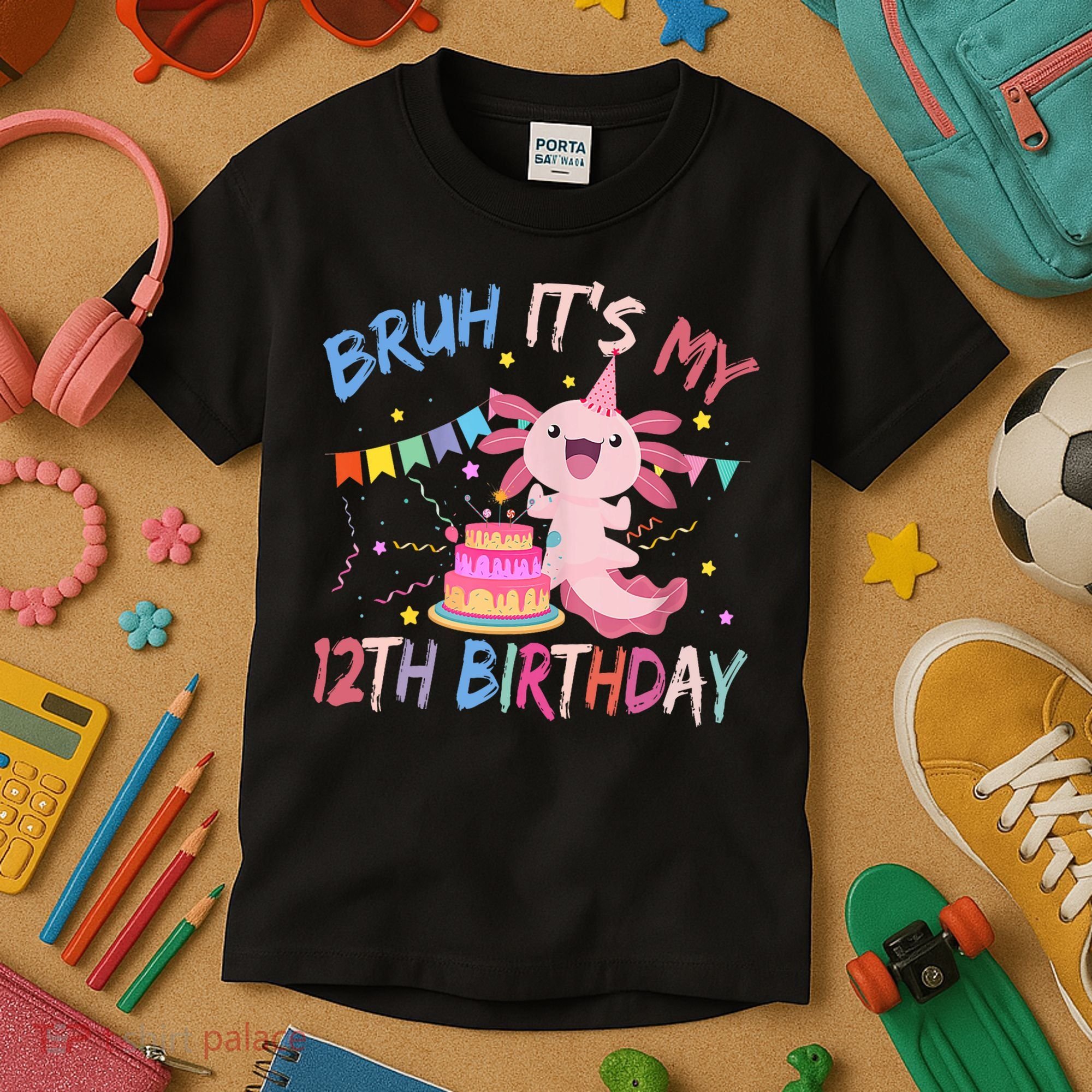 Bruh It's My 12th Birthday Axolotl 12 Year Old Kids T-Shirt