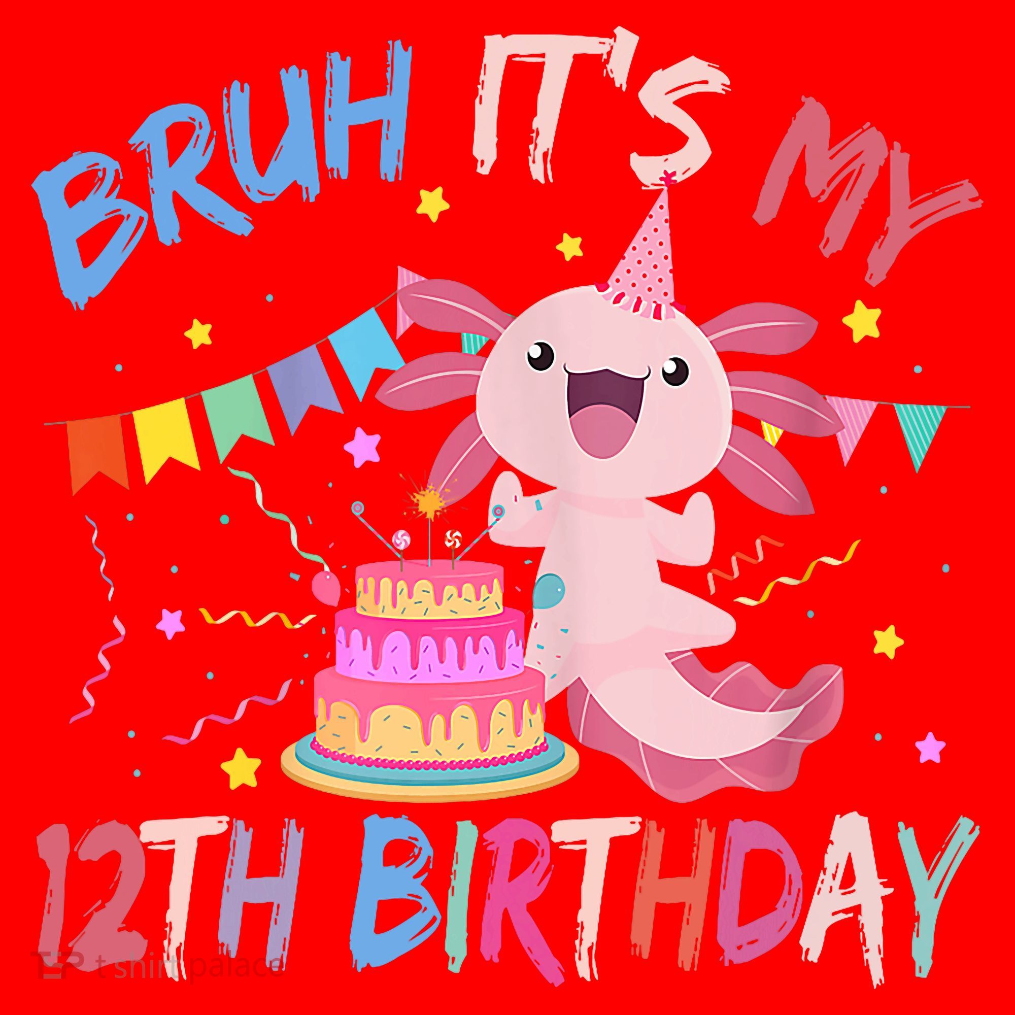 Bruh It's My 12th Birthday Axolotl 12 Year Old Santa Hat