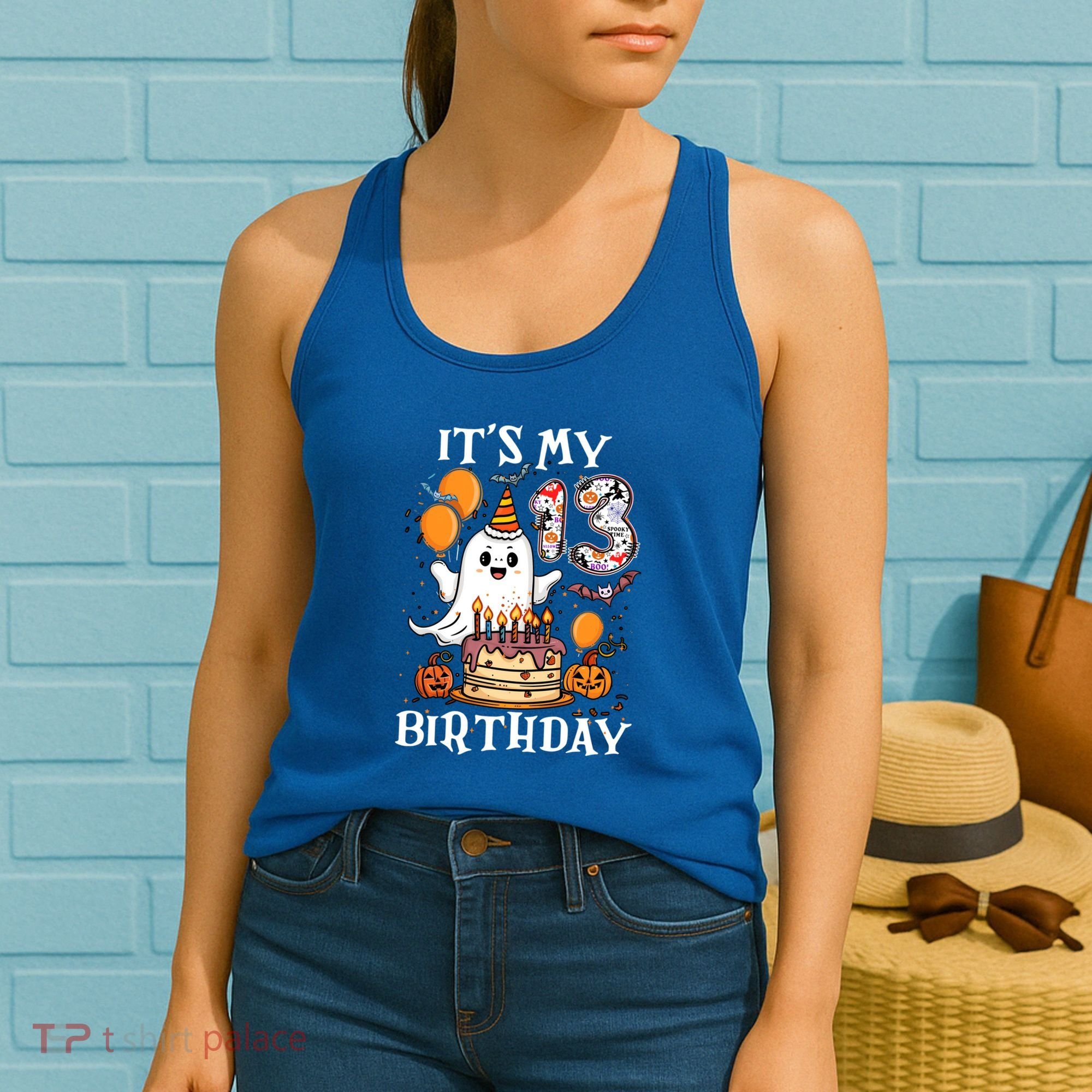 Boo ItS My 13th Birthday Halloween Ghost 13 Years Old Bday Gift Women's Tank Top