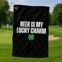 Beer Is My Lucky Charm Funny St Patricks Day Golf Towel thumb 1