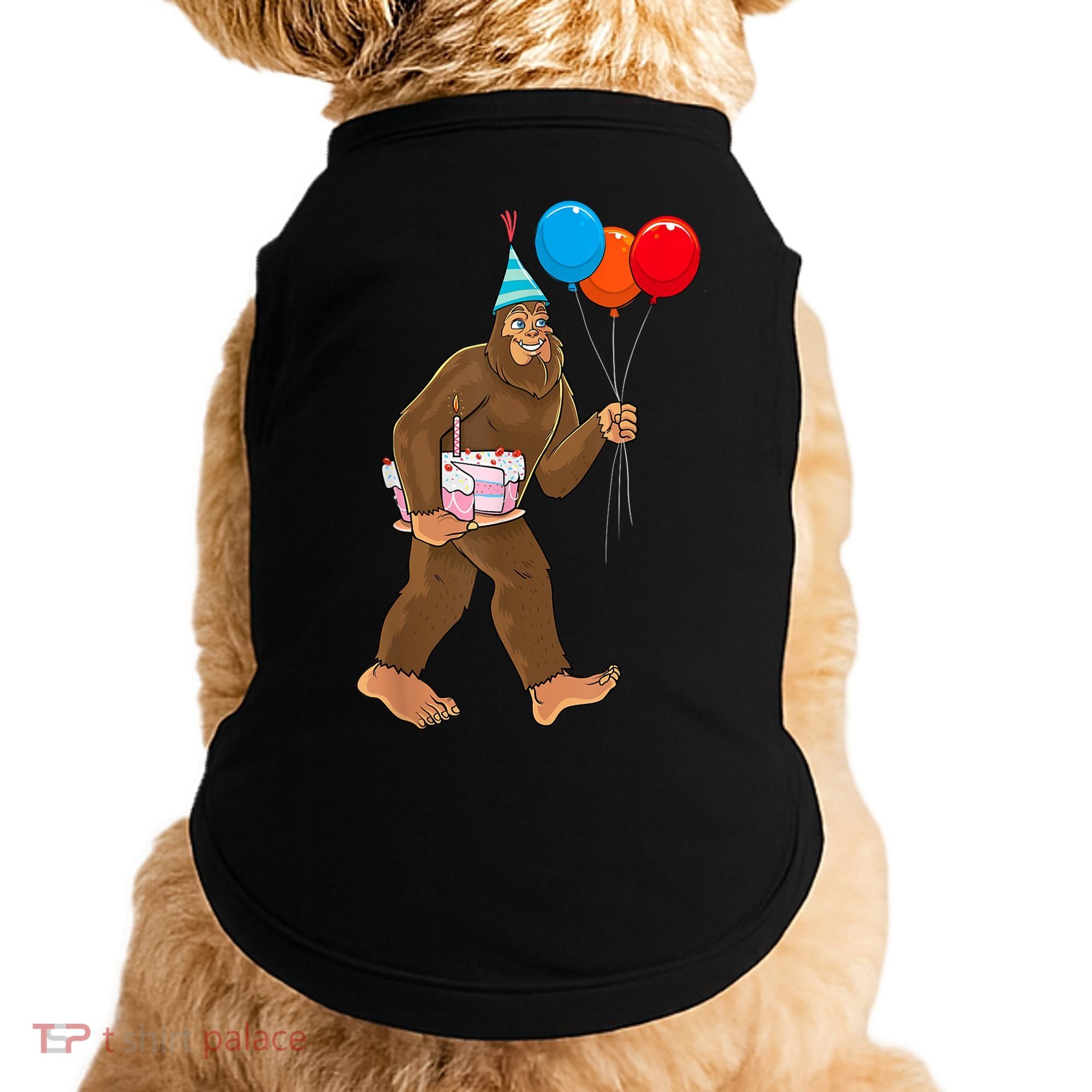 Bigfoot ItS My Birthday Party Hat Balloons Sasquatch Doggie Tank