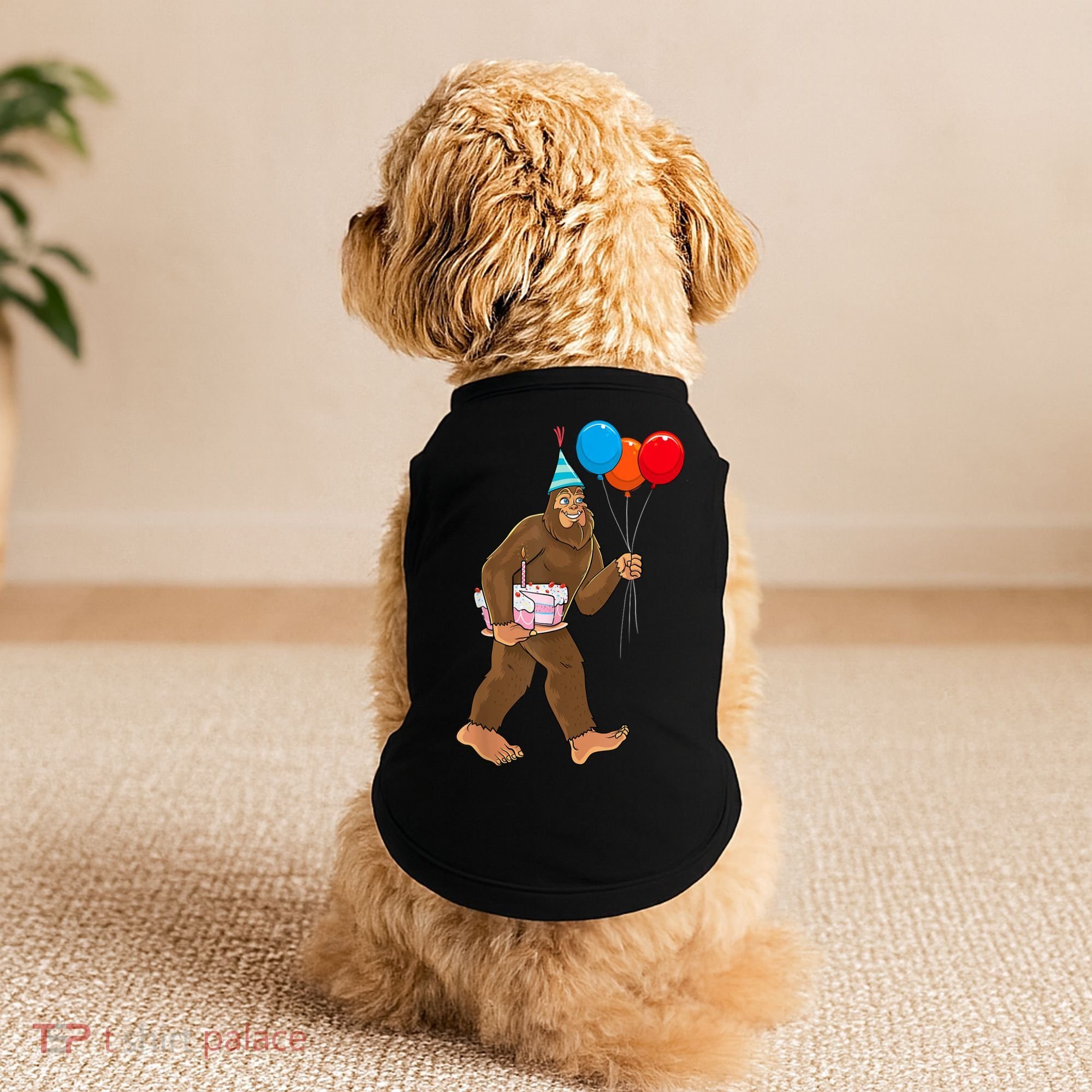 Bigfoot ItS My Birthday Party Hat Balloons Sasquatch Doggie Tank