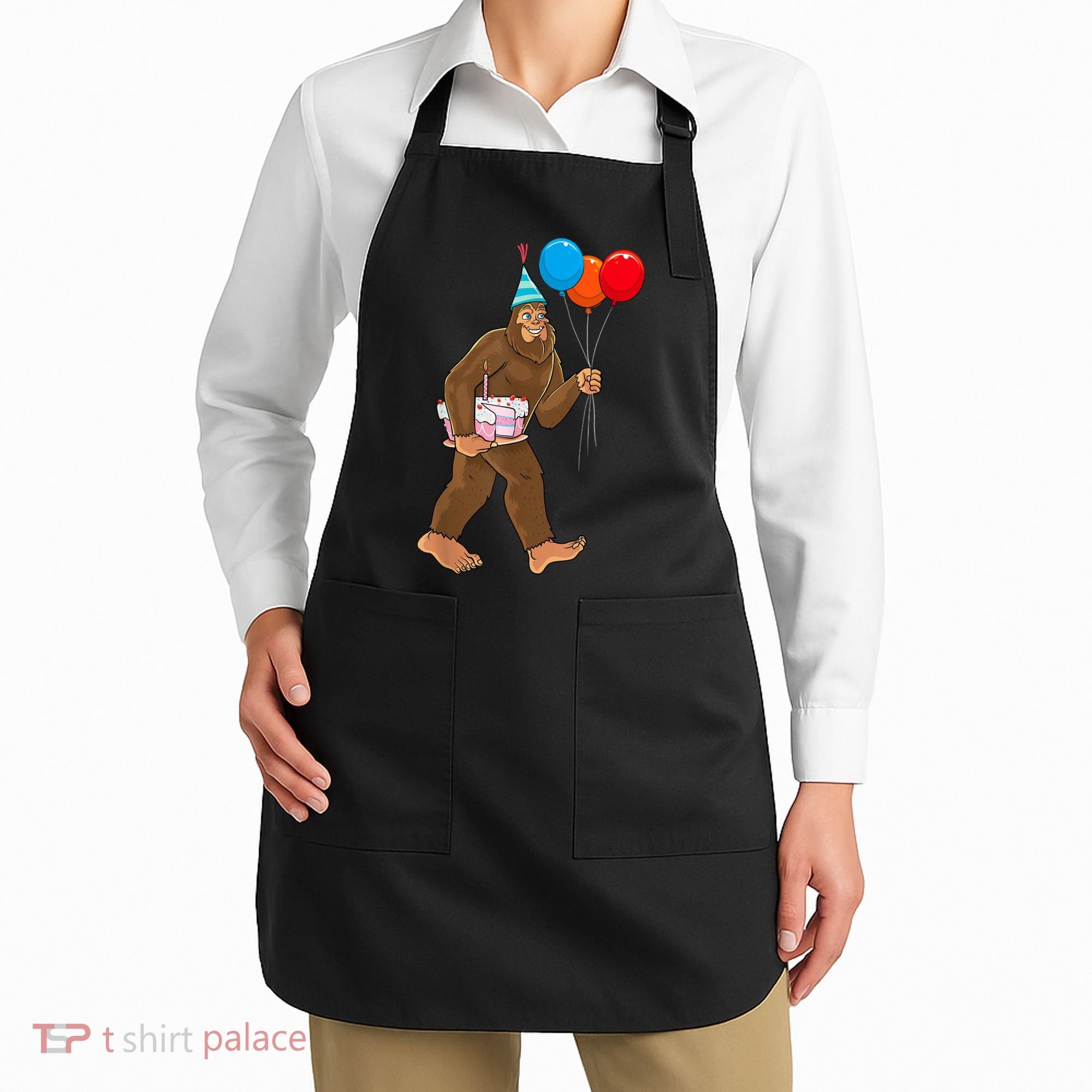 Bigfoot ItS My Birthday Party Hat Balloons Sasquatch Apron