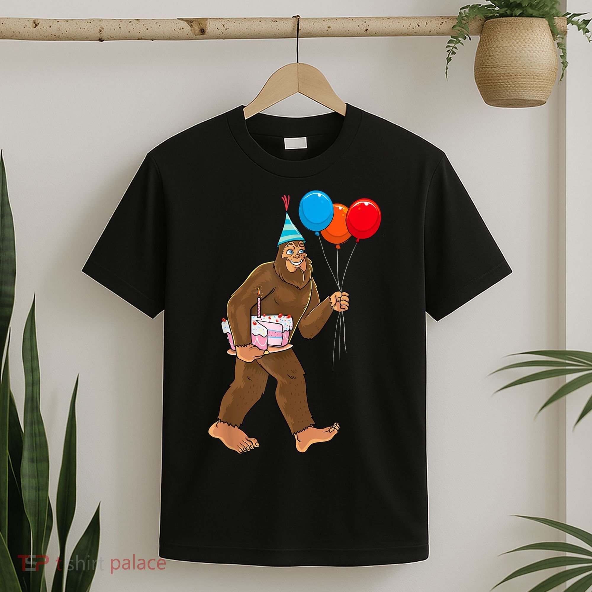 Bigfoot ItS My Birthday Party Hat Balloons Sasquatch T-Shirt