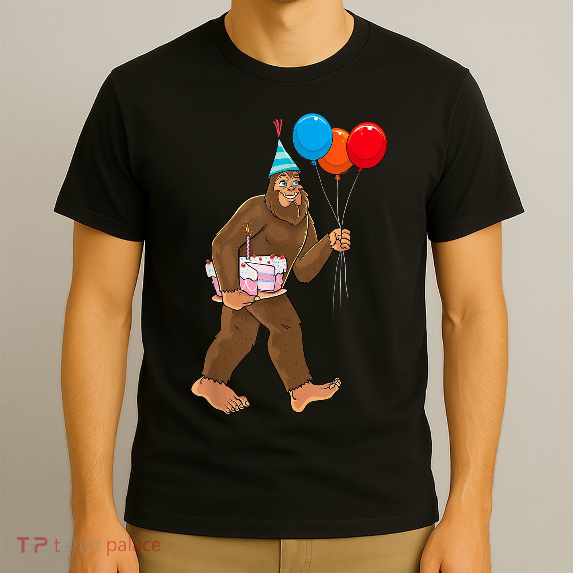 Bigfoot ItS My Birthday Party Hat Balloons Sasquatch T-Shirt