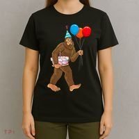 Bigfoot ItS My Birthday Party Hat Balloons Sasquatch T-Shirt thumb 4