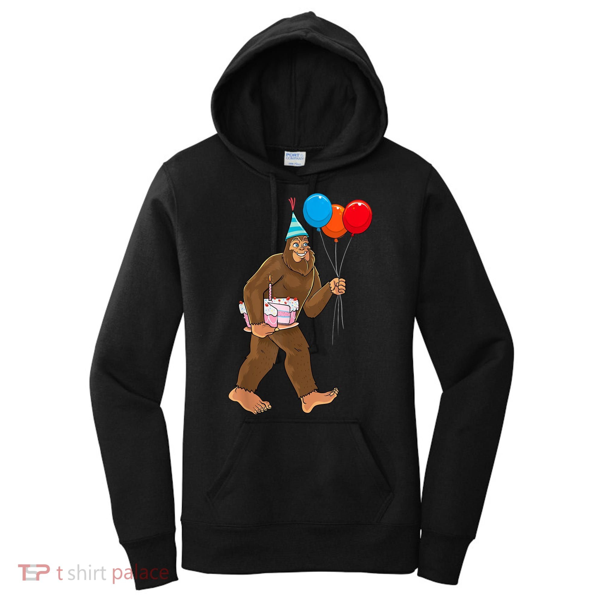 Bigfoot ItS My Birthday Party Hat Balloons Sasquatch Women's Hoodie