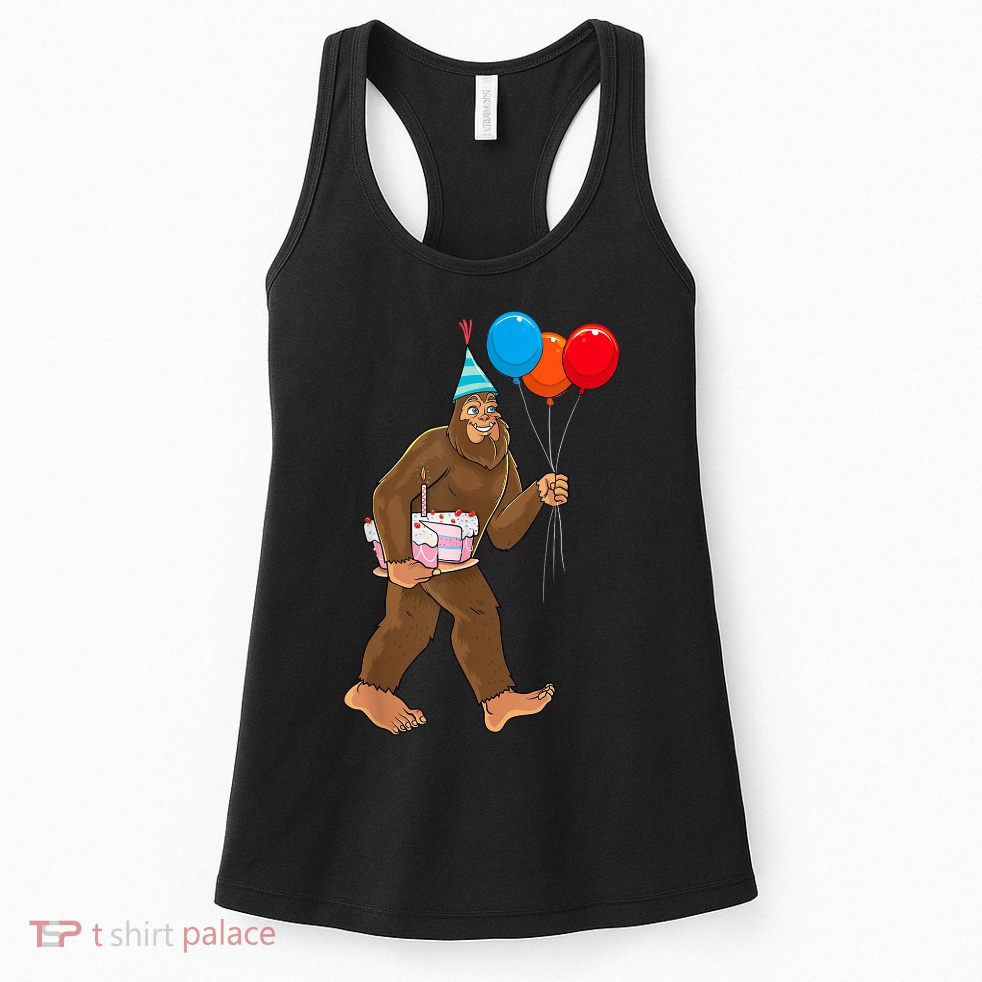 Bigfoot ItS My Birthday Party Hat Balloons Sasquatch Women's Tank Top