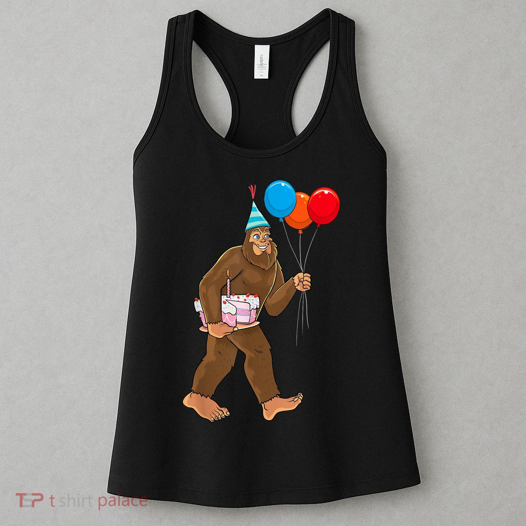 Bigfoot ItS My Birthday Party Hat Balloons Sasquatch Women's Tank Top