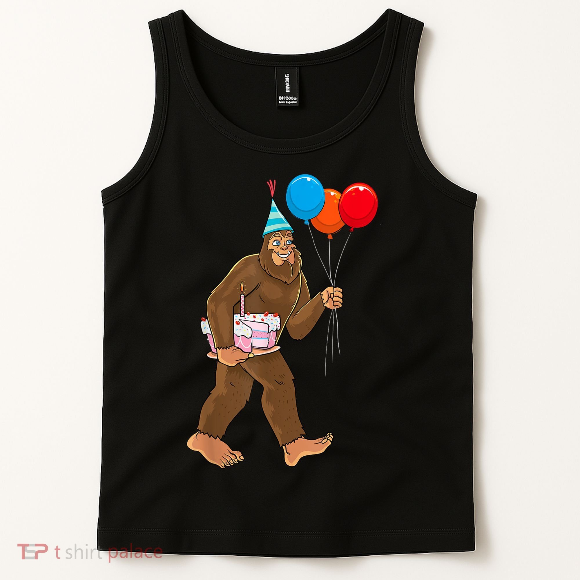 Bigfoot ItS My Birthday Party Hat Balloons Sasquatch Tank Top