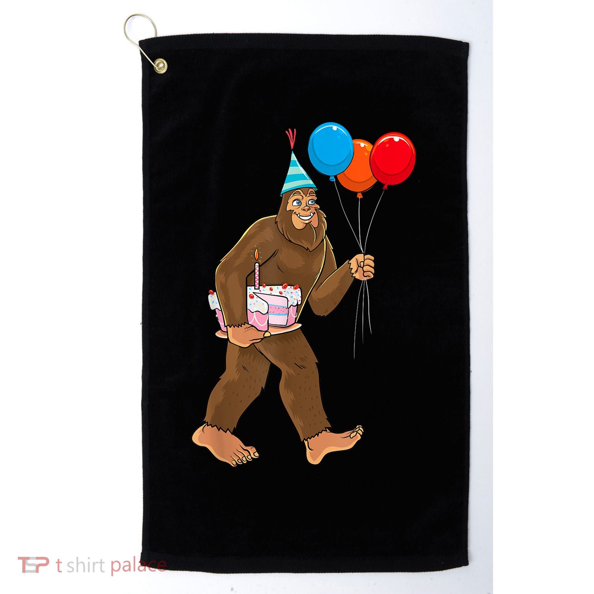 Bigfoot ItS My Birthday Party Hat Balloons Sasquatch Golf Towel