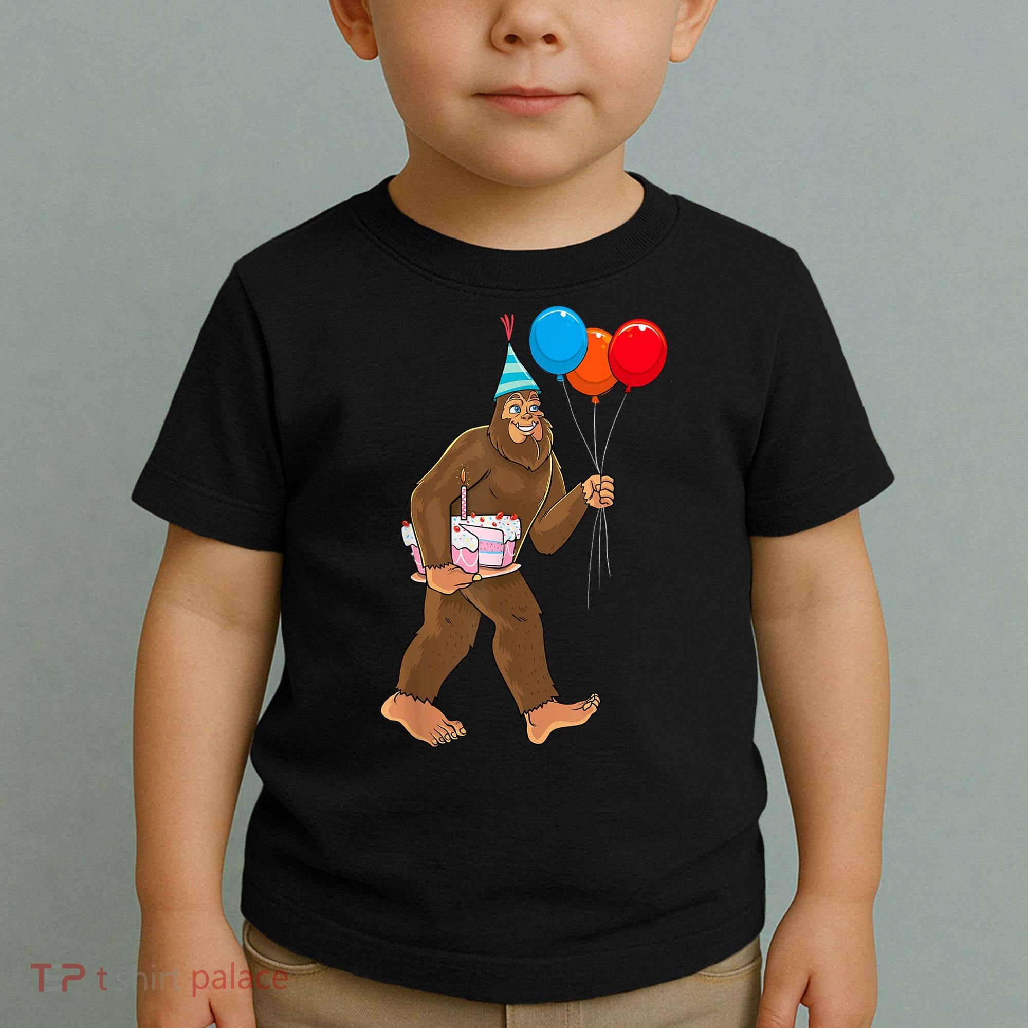 Bigfoot ItS My Birthday Party Hat Balloons Sasquatch Toddler T-Shirt
