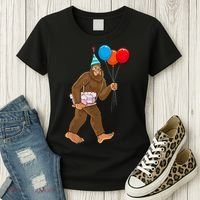 Bigfoot ItS My Birthday Party Hat Balloons Sasquatch Women's T-Shirt thumb 3