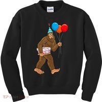 Bigfoot ItS My Birthday Party Hat Balloons Sasquatch Kids Sweatshirt thumb 0