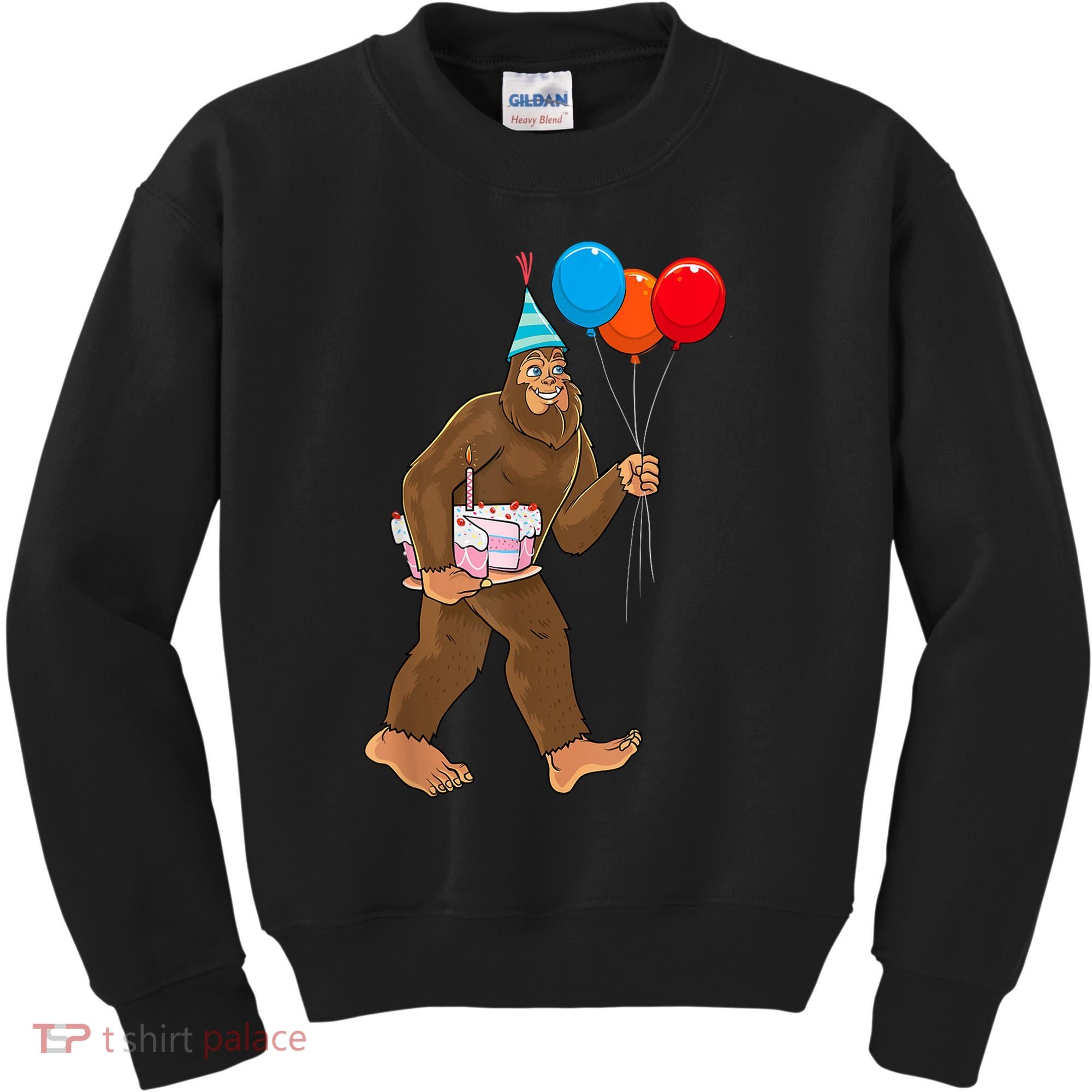 Bigfoot ItS My Birthday Party Hat Balloons Sasquatch Kids Sweatshirt