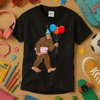 Bigfoot ItS My Birthday Party Hat Balloons Sasquatch Kids T-Shirt thumb 3