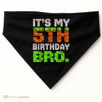 Boy It'S My 5th Birthday Bro Video Game Pixel USA-Made Doggie Bandana