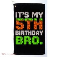 Boy It'S My 5th Birthday Bro Video Game Pixel Golf Towel thumb 0