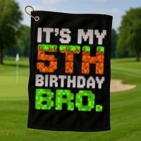 Boy It'S My 5th Birthday Bro Video Game Pixel Golf Towel thumb 1