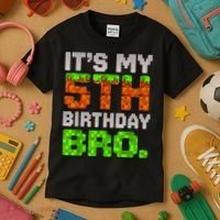 Boy It'S My 5th Birthday Bro Video Game Pixel Kids T-Shirt thumb 3