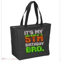 Boy It'S My 5th Birthday Bro Video Game Pixel Tote Bag thumb 2
