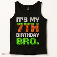 Boy It'S My 7th Birthday Bro Video Game Pixel Tank Top thumb 2