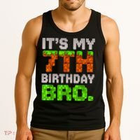 Boy It'S My 7th Birthday Bro Video Game Pixel Tank Top thumb 3