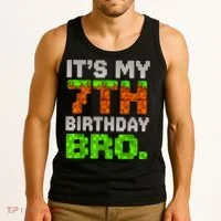 Boy It'S My 7th Birthday Bro Video Game Pixel Tank Top thumb 3