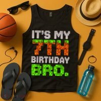Boy It'S My 7th Birthday Bro Video Game Pixel Tank Top thumb 4